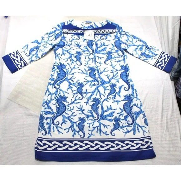 Barbara Gerwit Nautical Seahorse Coral Ocean Beach Dress NWT Large - Picture 2 of 10